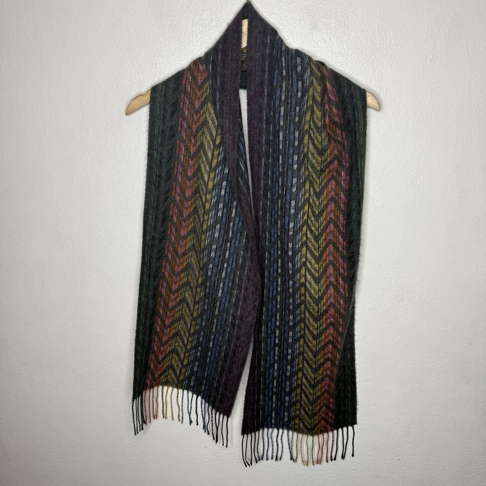 Cejon‎ Acrylic Multicolor Rectangle Soft Scarf Made In Italy Chevron Fringe Ends